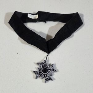 Black velvet ribbon choker - gothic cross pendant